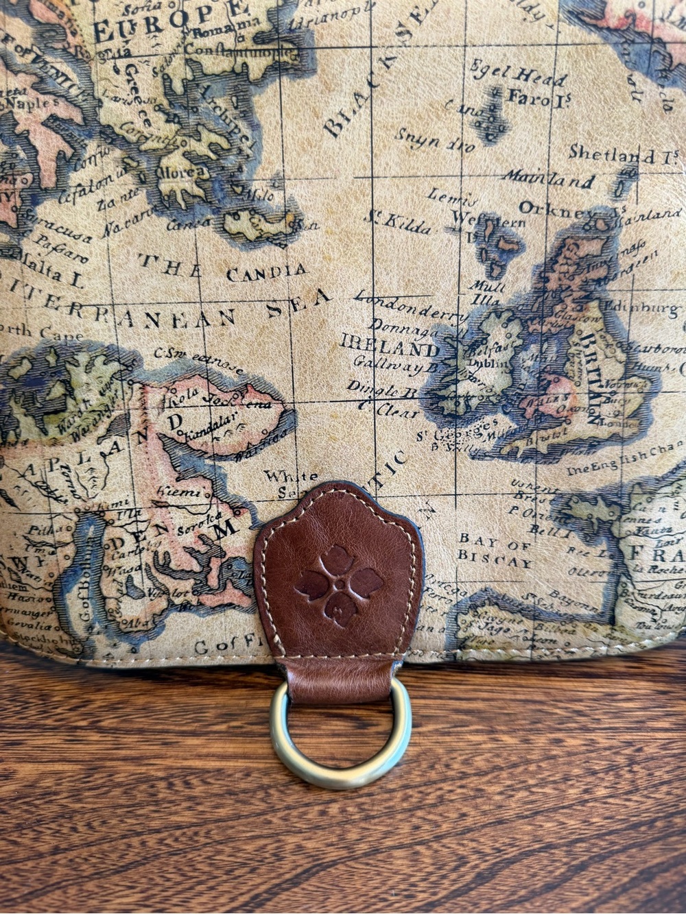 Patricia Nash Old World European Map Print Tan Crossbody Bag with Leather Trim - Picture 5 of 10